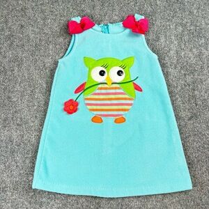 Bonnie Jean Dress Girls 4 Fleece‎ Sleeveless Owl Applique Turquoise Cute Aline